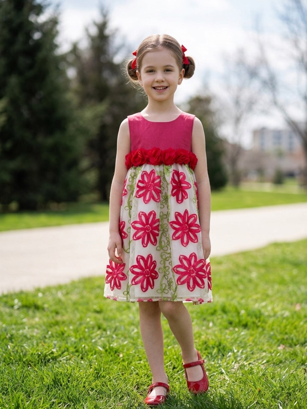 Rare Editions Vibrant Pink And Green Floral Dress Size 6